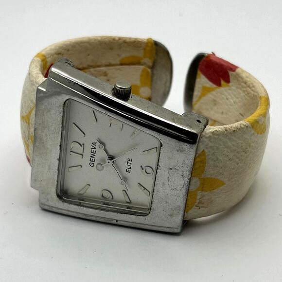 Silver & Cream Floral Cuff Watch - Picture 3 of 3